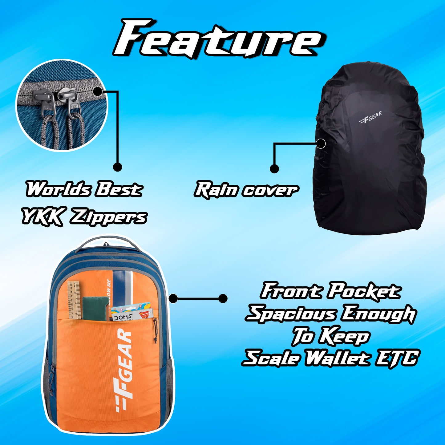 Airbus 40L Peacock Blue Orange Backpack with Raincover