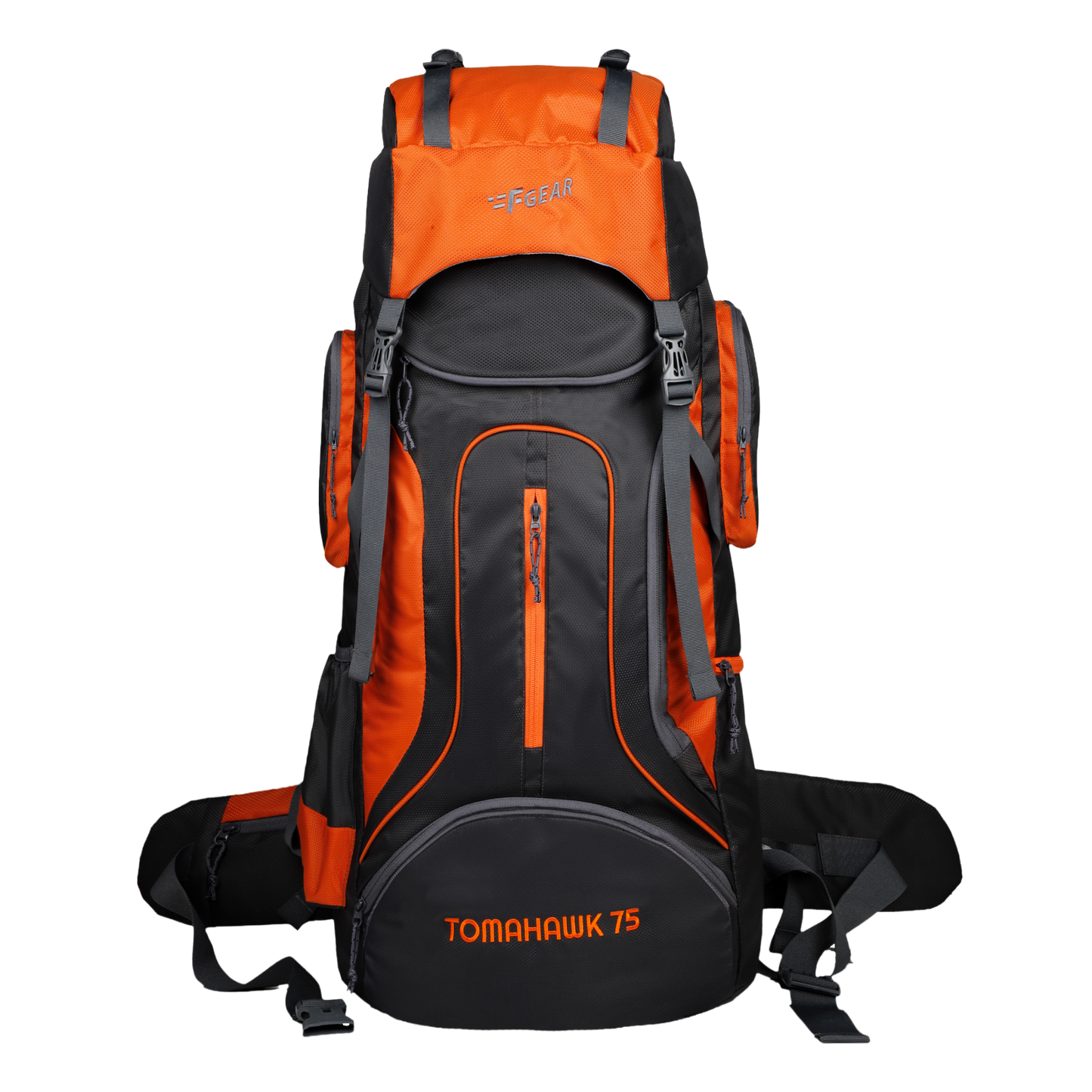 Tomahawk 75L Grey Orange Rucksack with raincover