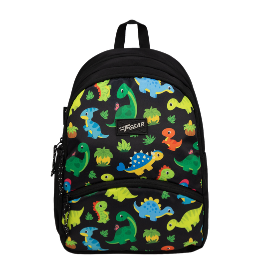 Brio 13L Black Colourful Dino Kids Backpack