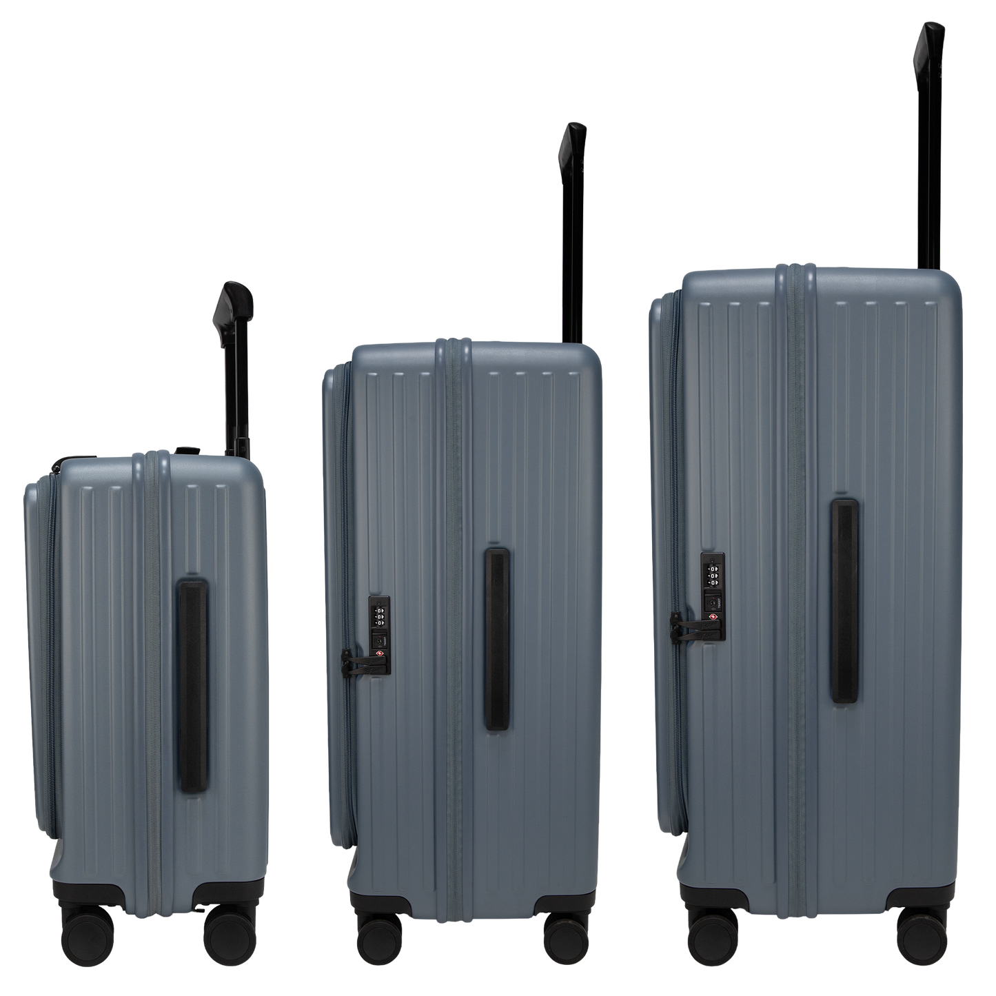 Montreal Front-Opening Strolley Stone Blue Set of 3 Suitcases