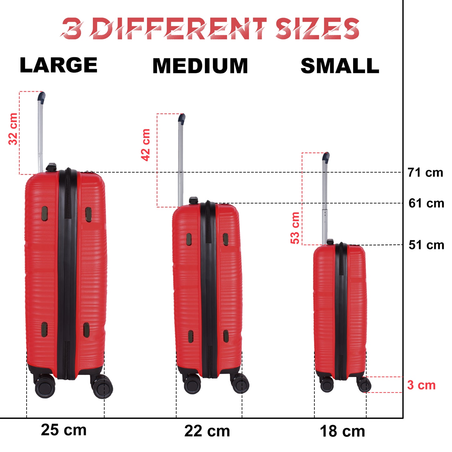 Joy PP008 Red Suitcase Set of 3