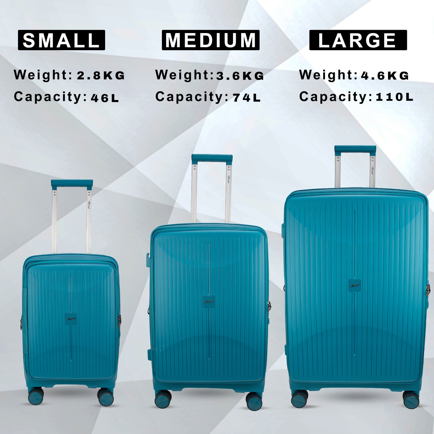 F Gear Myton Front Opening Cyan Blue Set of 3 Suitcases