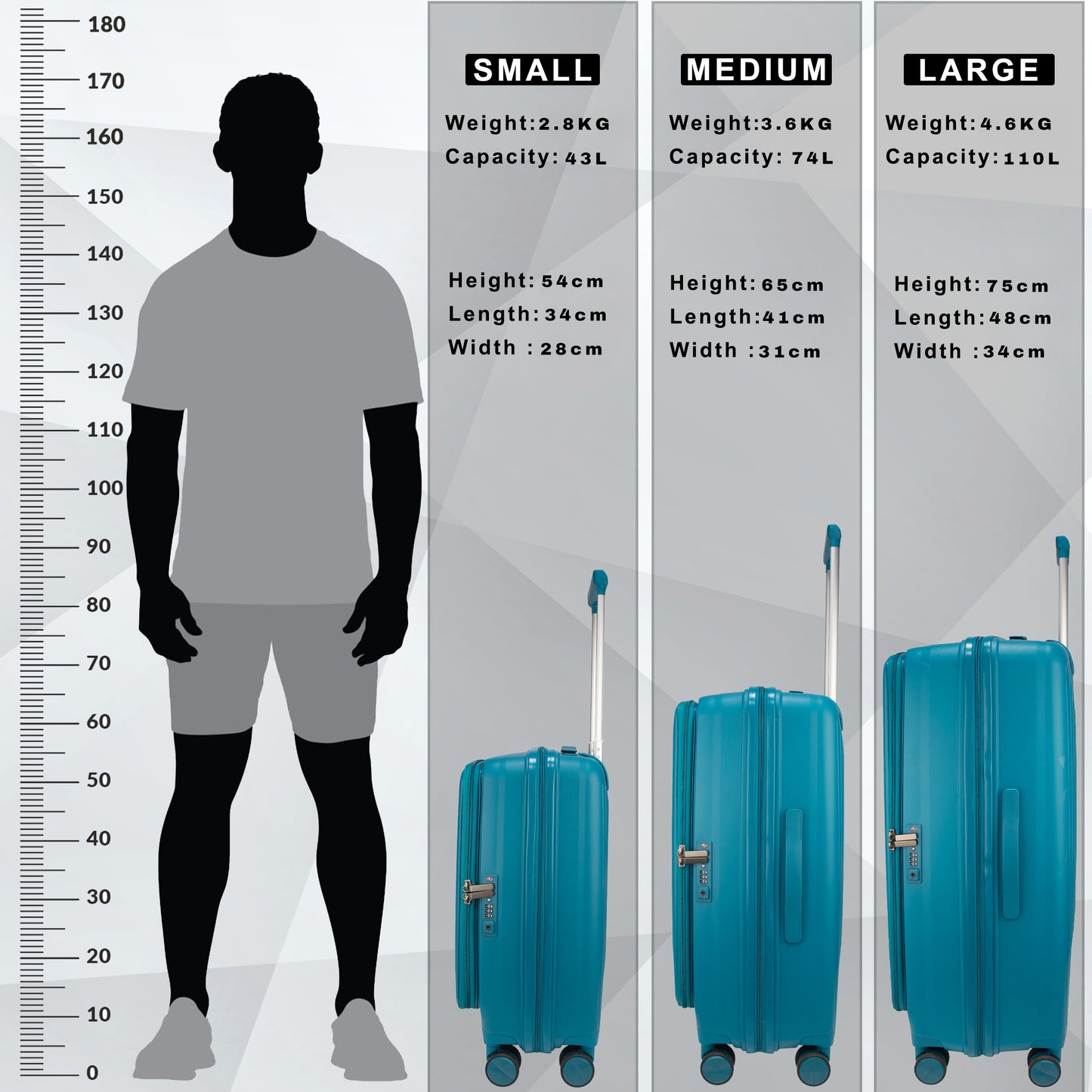 F Gear Myton Front Opening Cyan Blue Set of 3 Suitcases