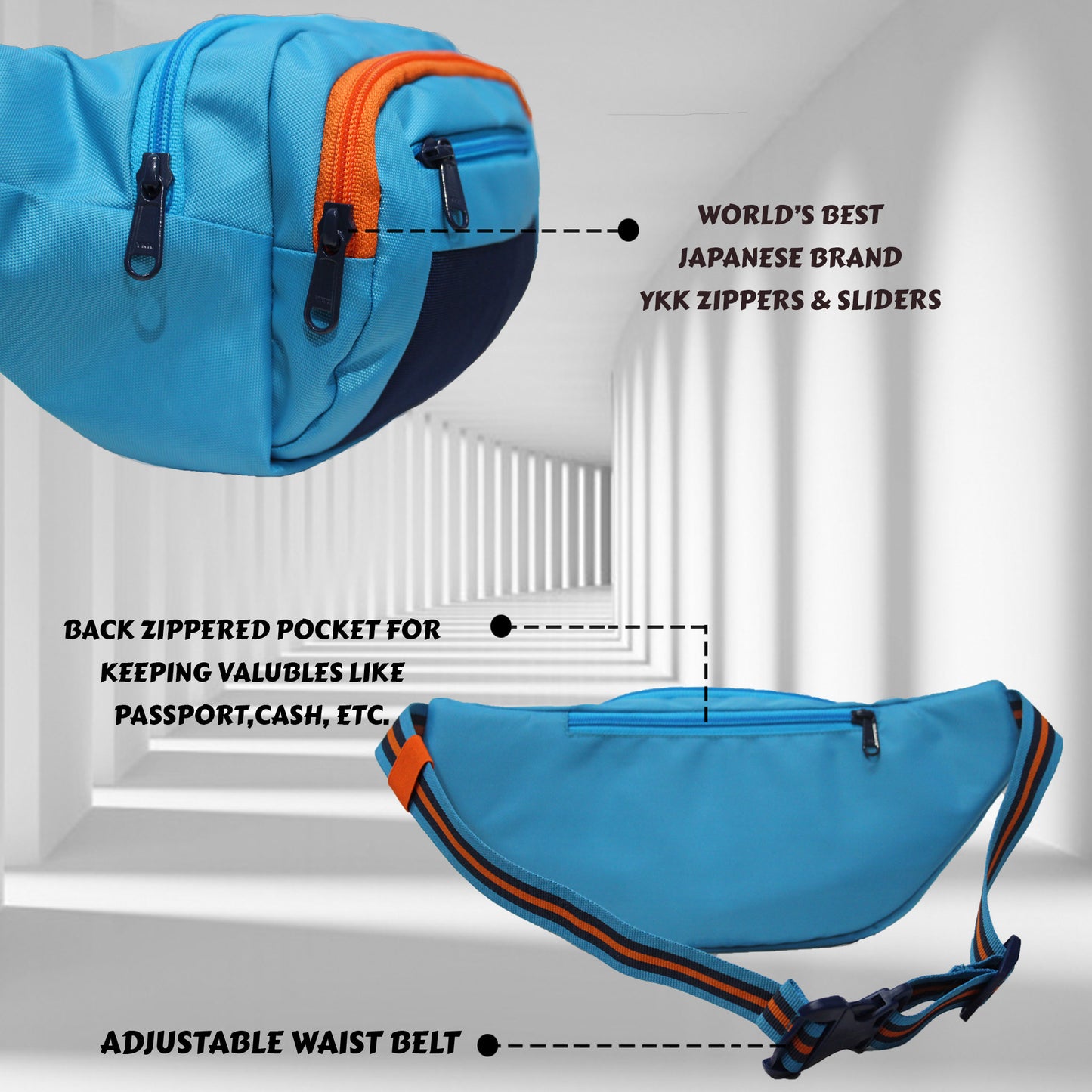 Lattitude Blue Navy Orange Waist Pouch