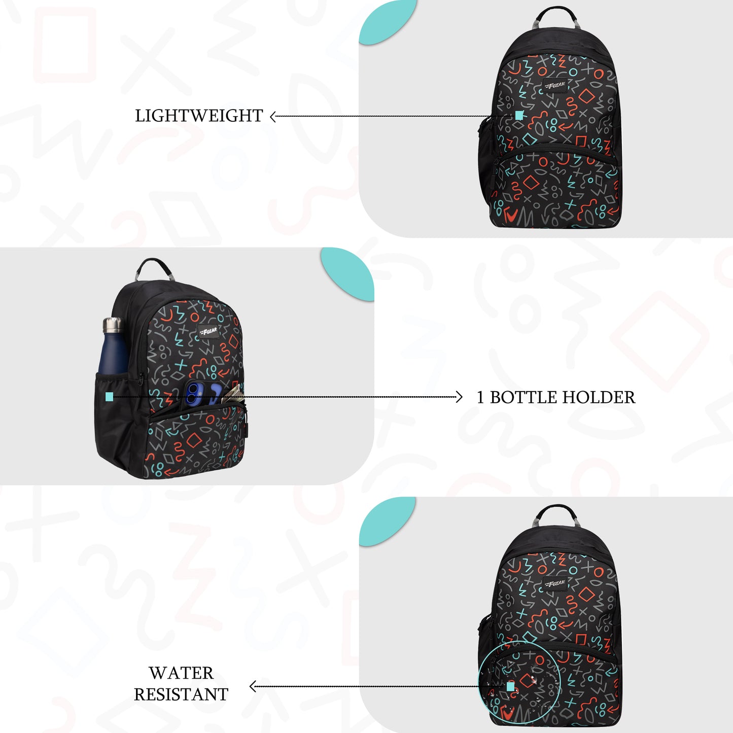 Brio L 17L Scrawls Black Backpack