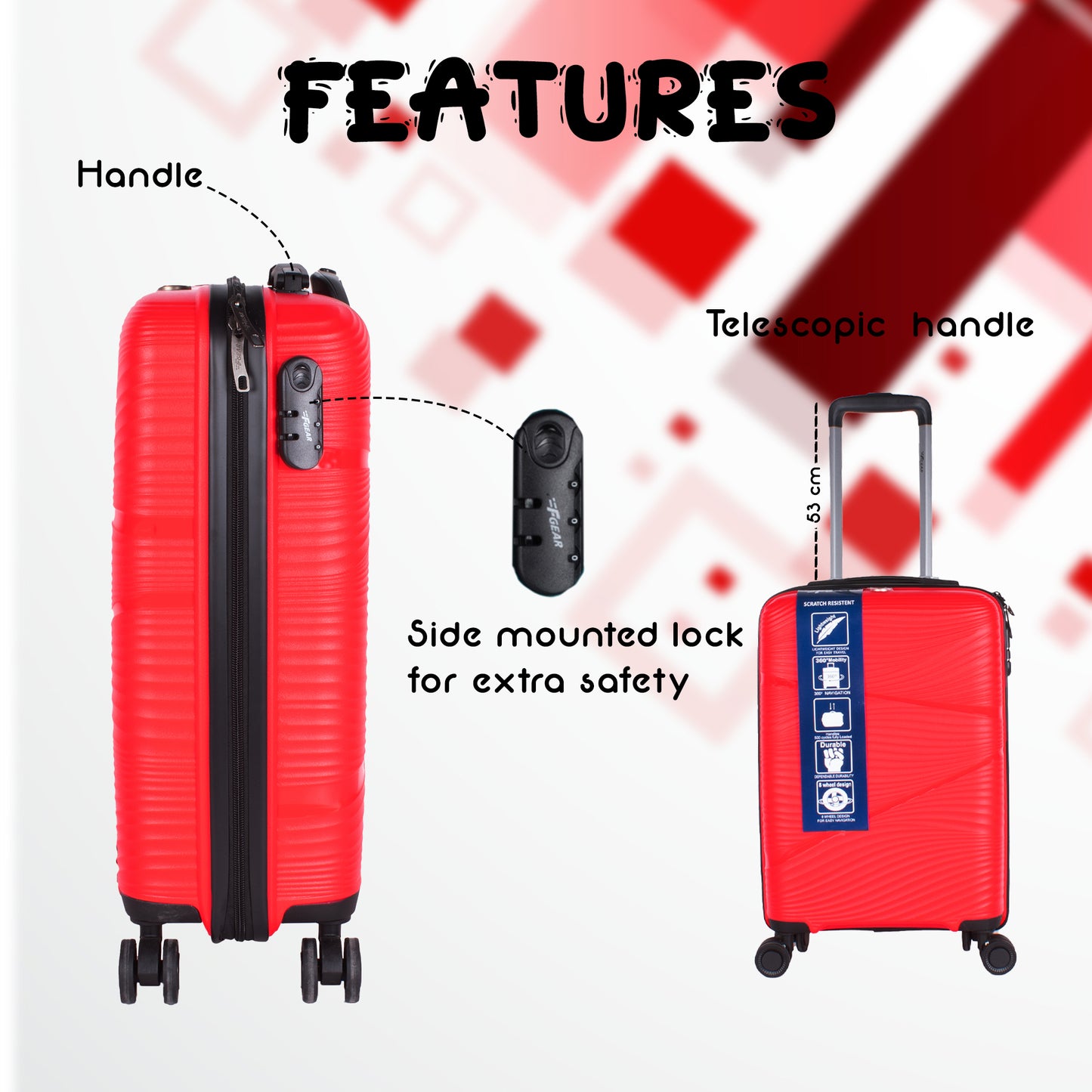 Joy PP008 Red Suitcase Set of 3