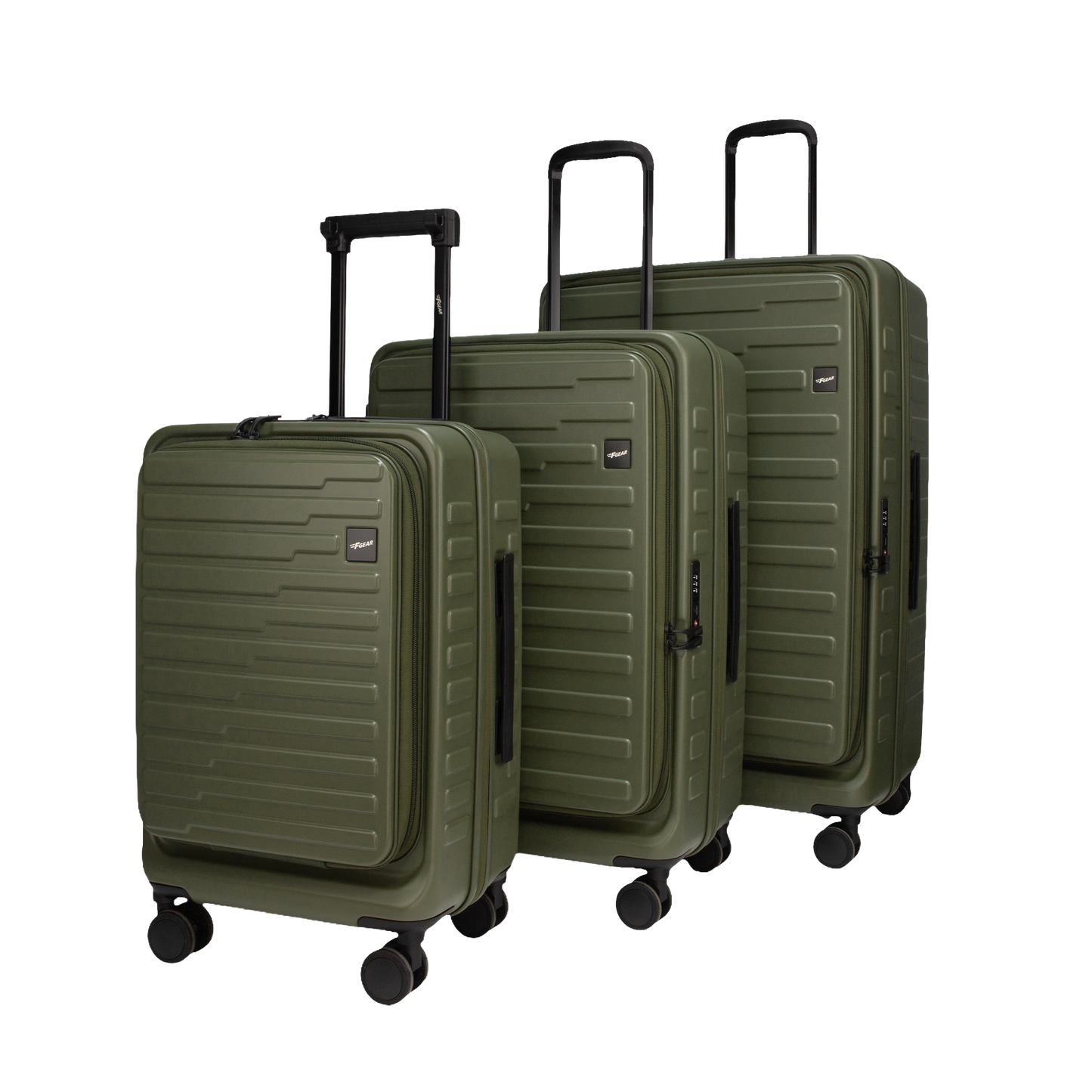 Sedona Front-Opening Strolley Army Green Set of 3 Suitcases