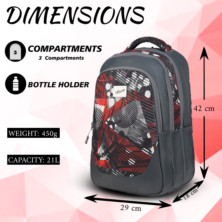 Panya 21L Grey Geometric Black Red Backpack
