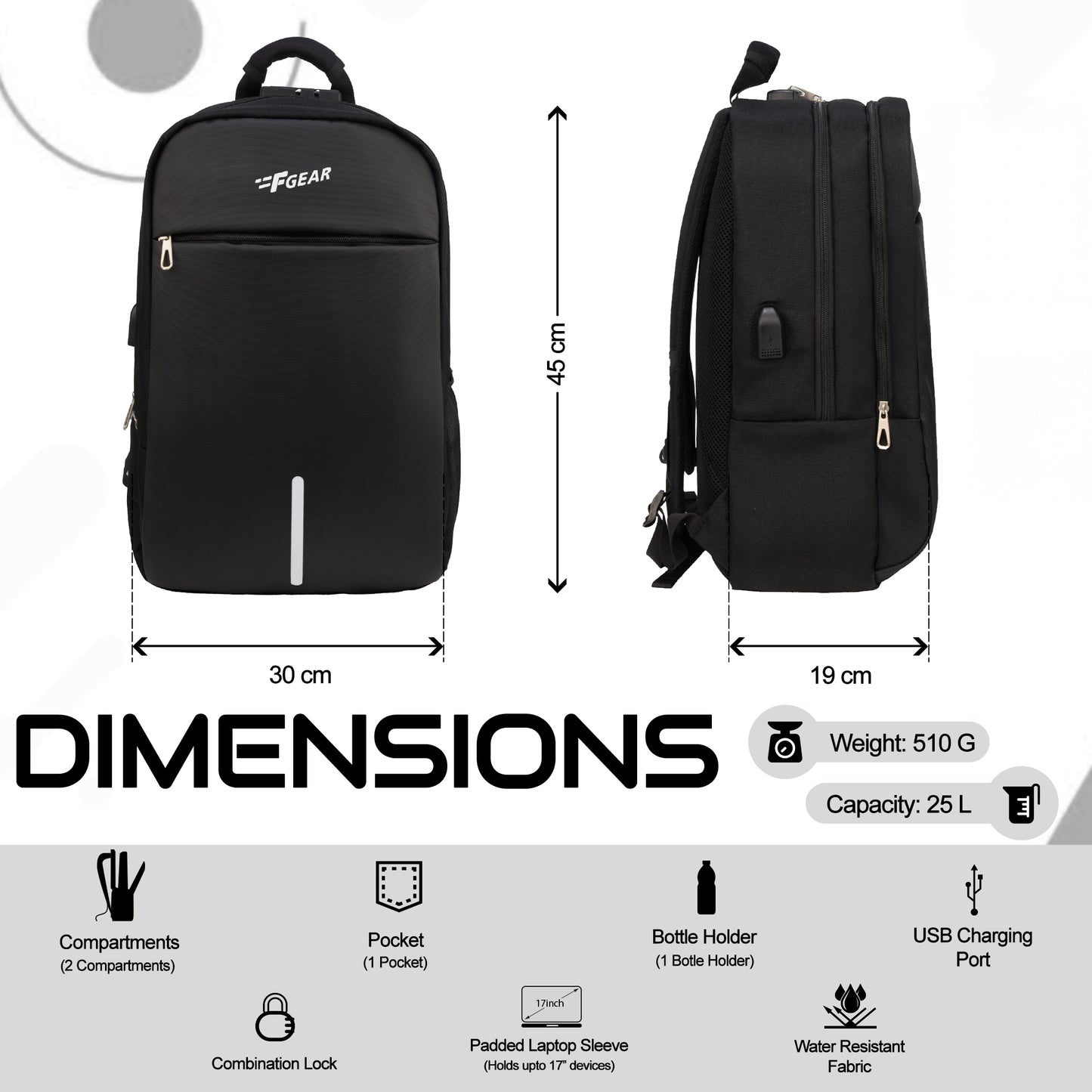 Omega 25L Black Laptop Backpack