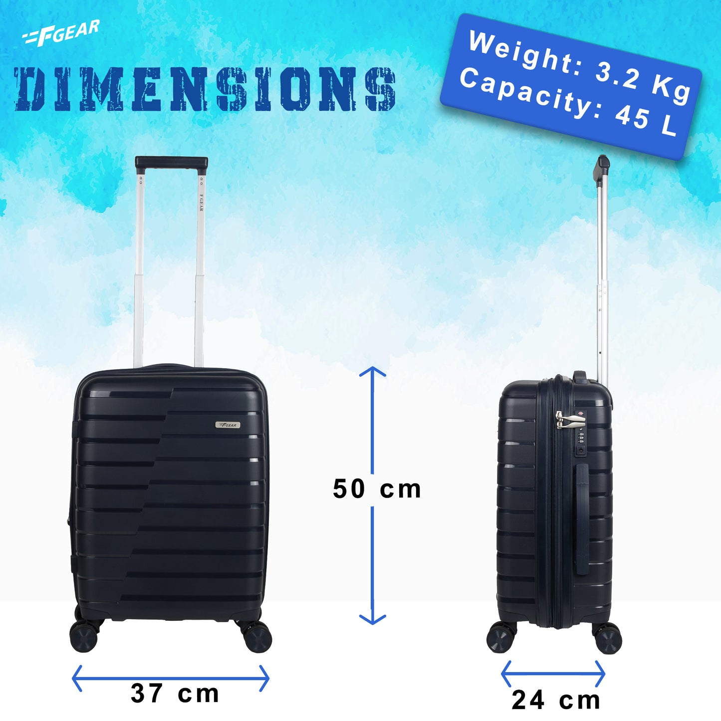 Bastion 20" Navy Blue Expandable Small Carry-On Luggage Suitcase