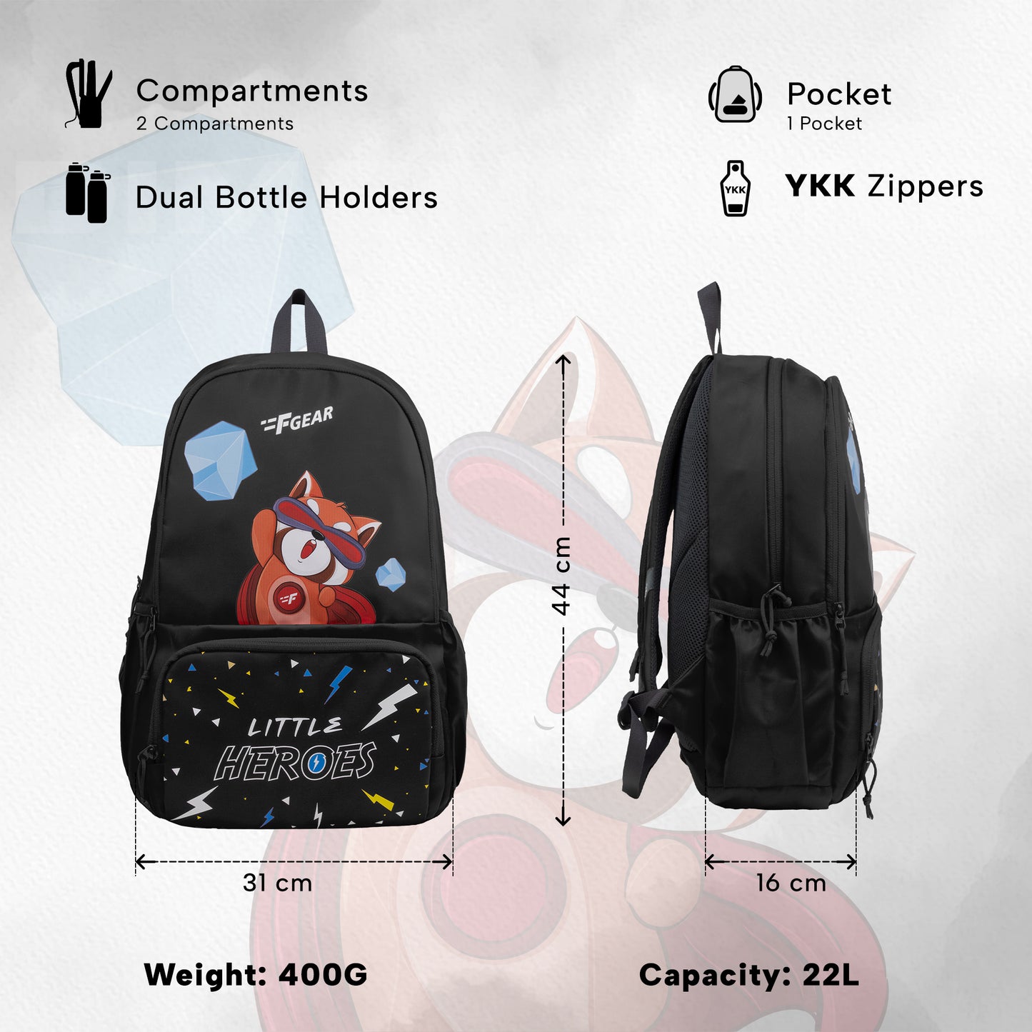 Little Heroes 22L Black Backpack