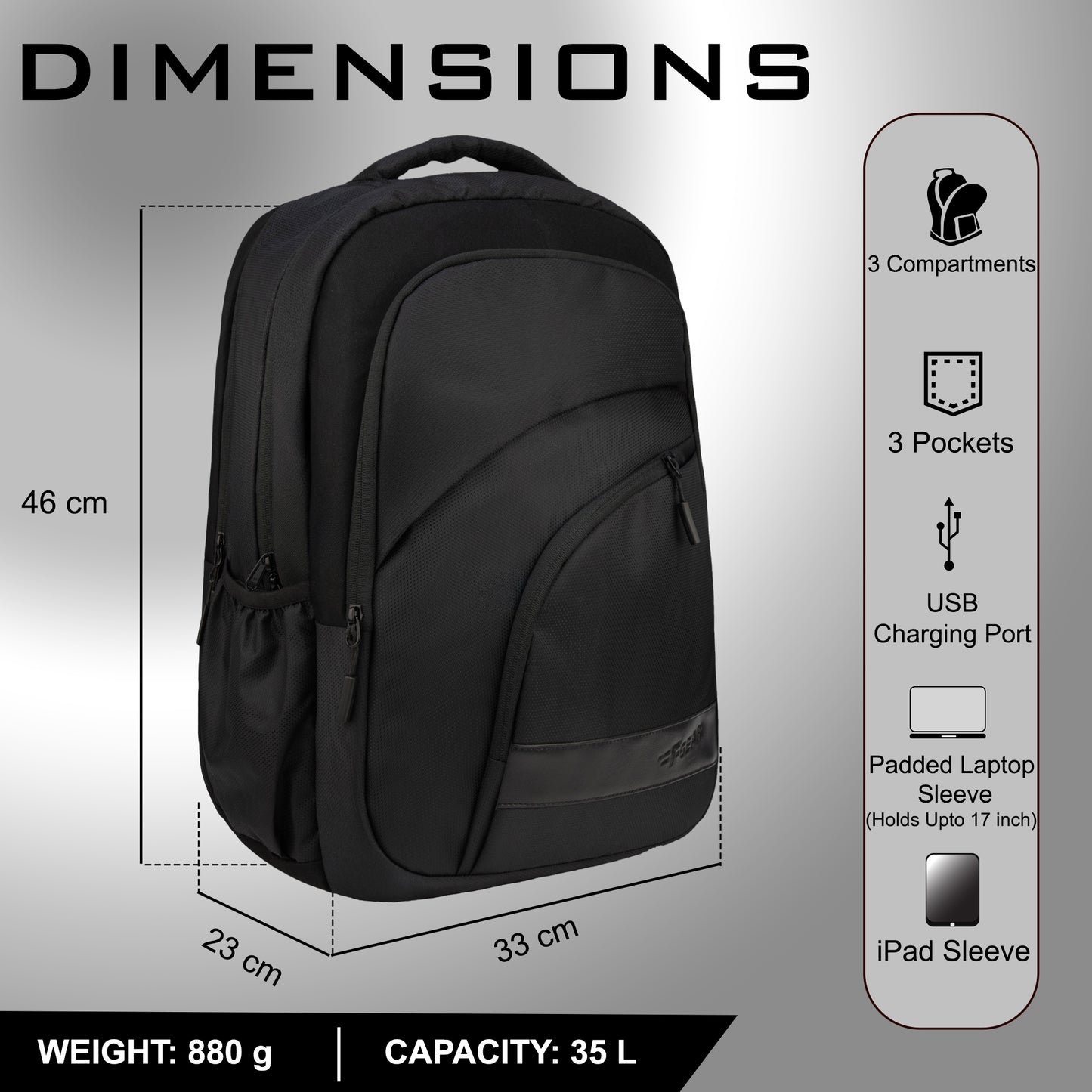 Asset 35L Black Laptop Backpack