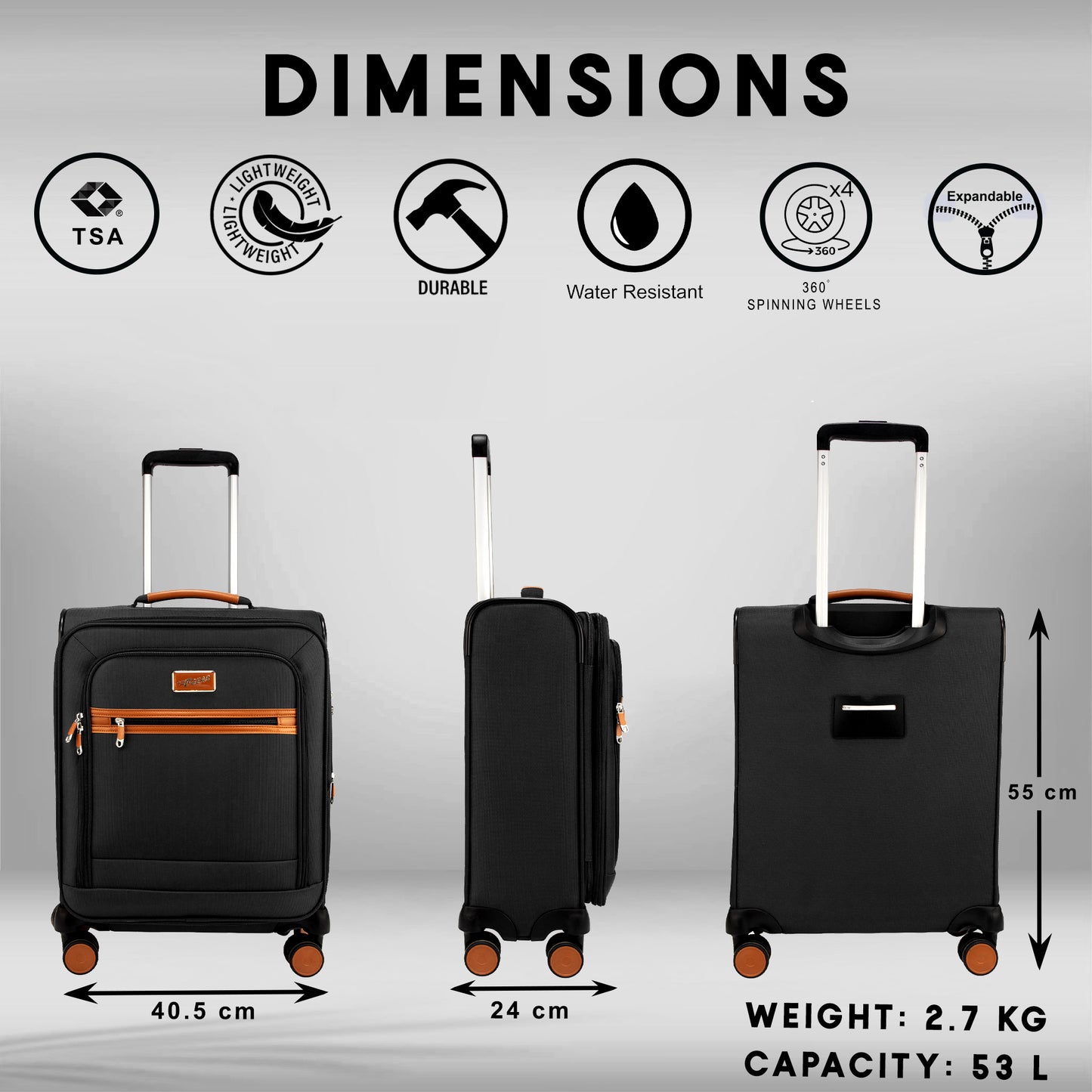 SoftAir Small Black Cabin Suitcase