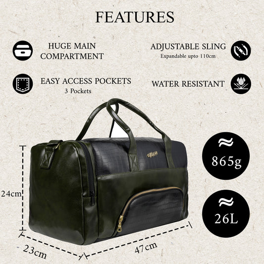 Jesko 26L Black Green Vegan Leather Travel Duffle
