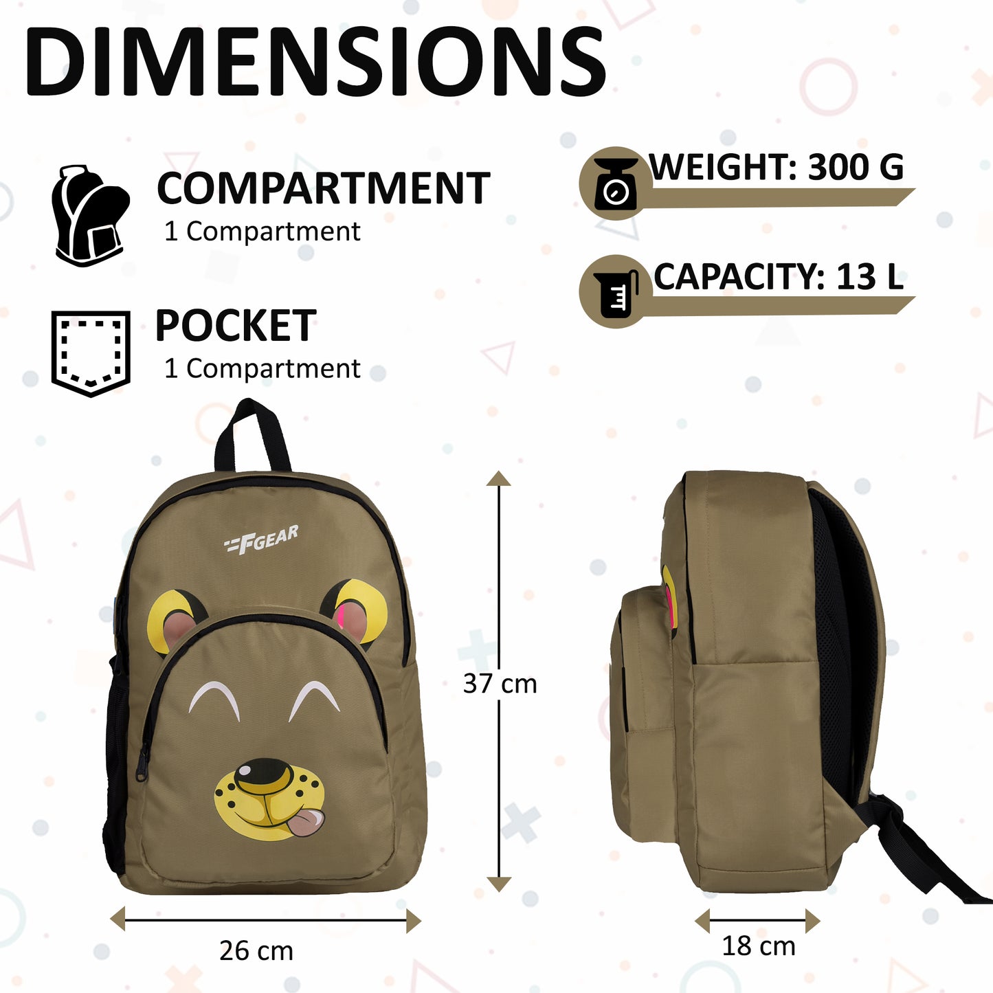 Ziggy 13L Khaki Say Cheese Kids Backpack