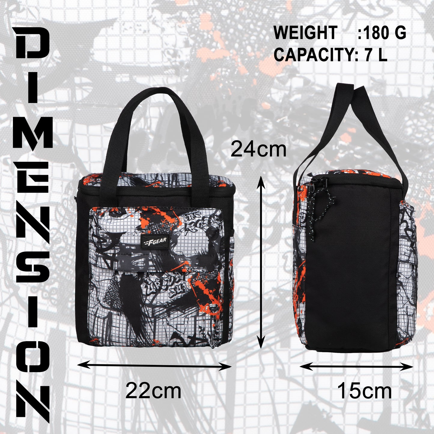 Hoover 7L Graphic Black Orange Lunch Bag