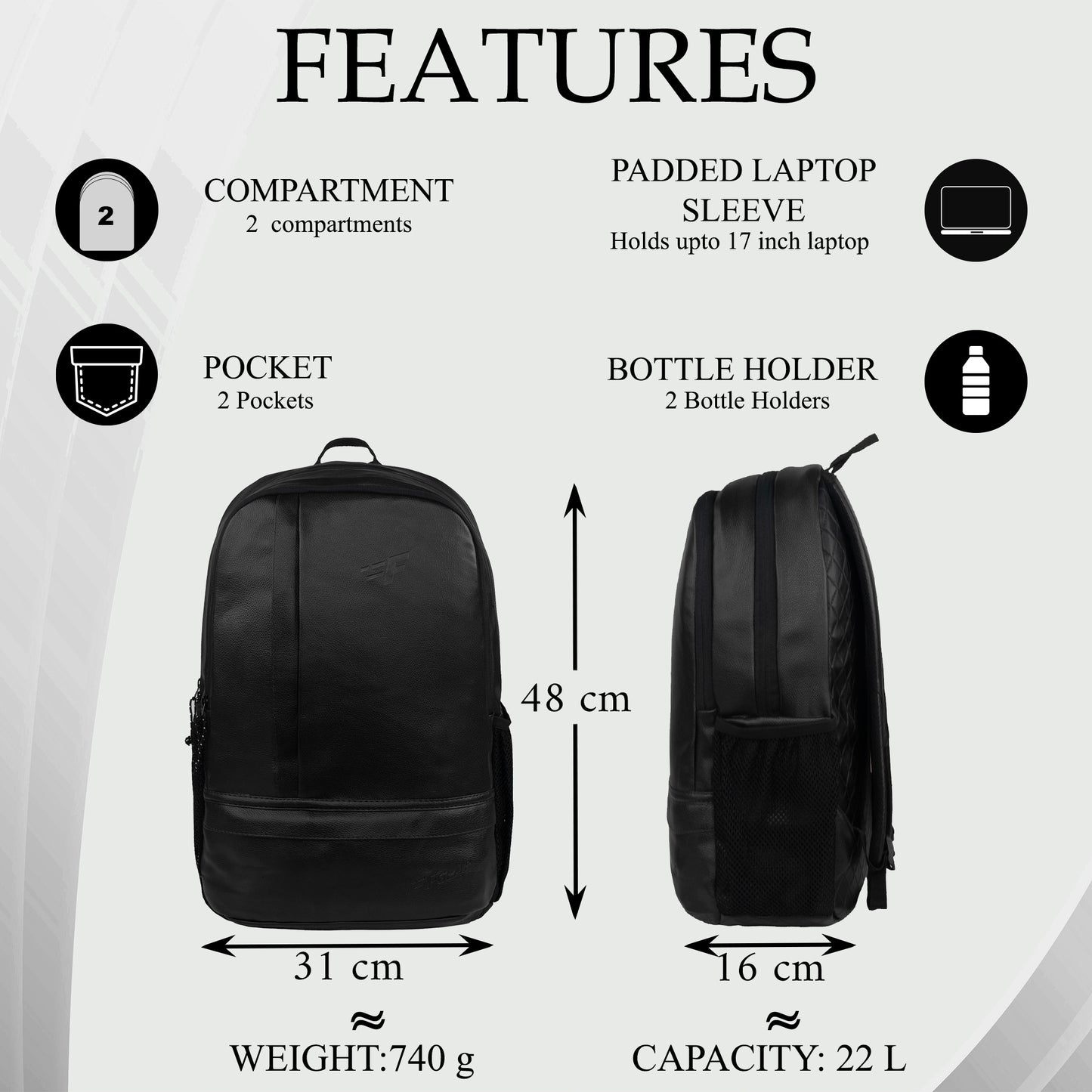 Burner 22L Black Art Leather Laptop Backpack