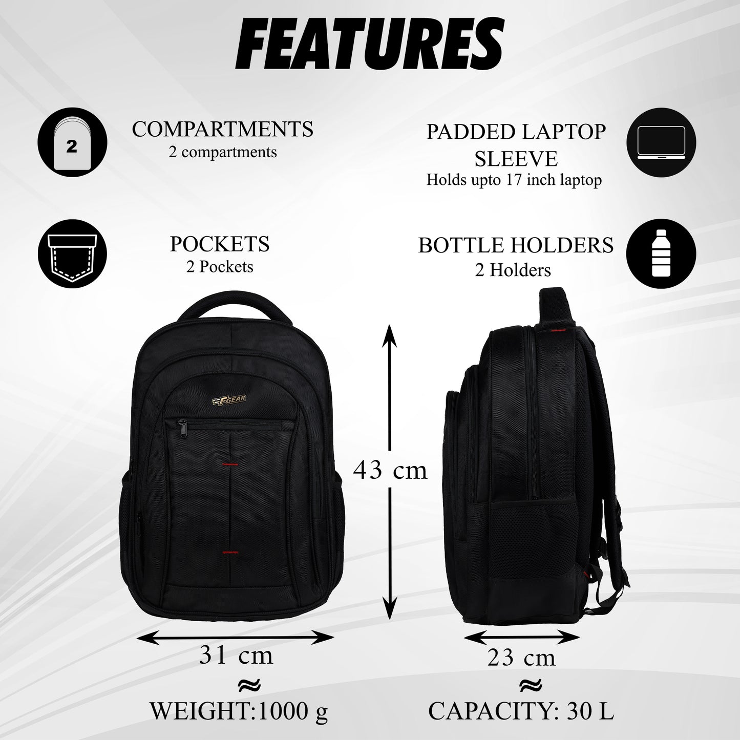 Royal 30L Black Laptop Backpack