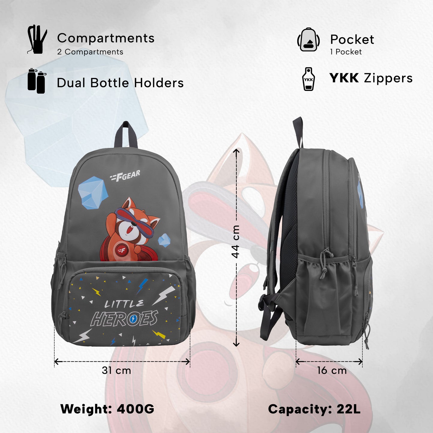 Little Heroes 22L Grey Backpack
