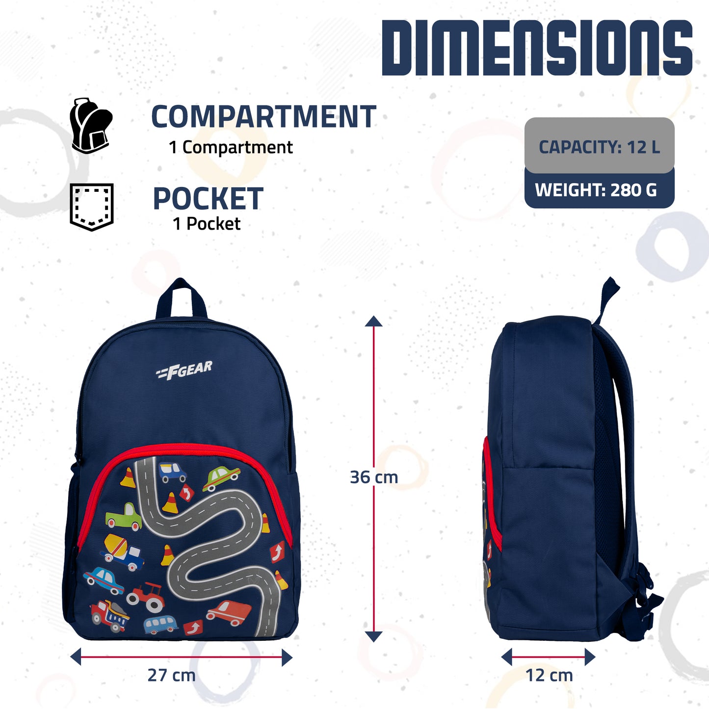 Fastcar 12L Navy Blue Wheelers Kids Backpack