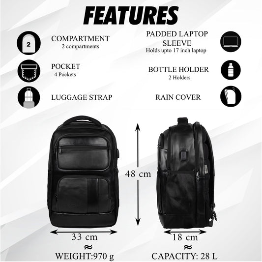 Mantra V2 28L Black Laptop backpack with raincover