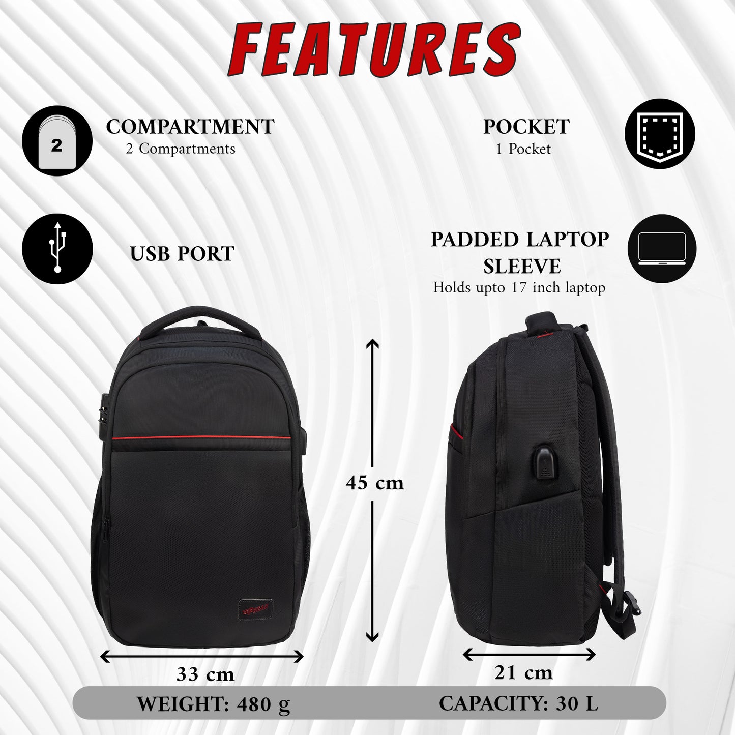 Octane 25 L Black Laptop Backpack