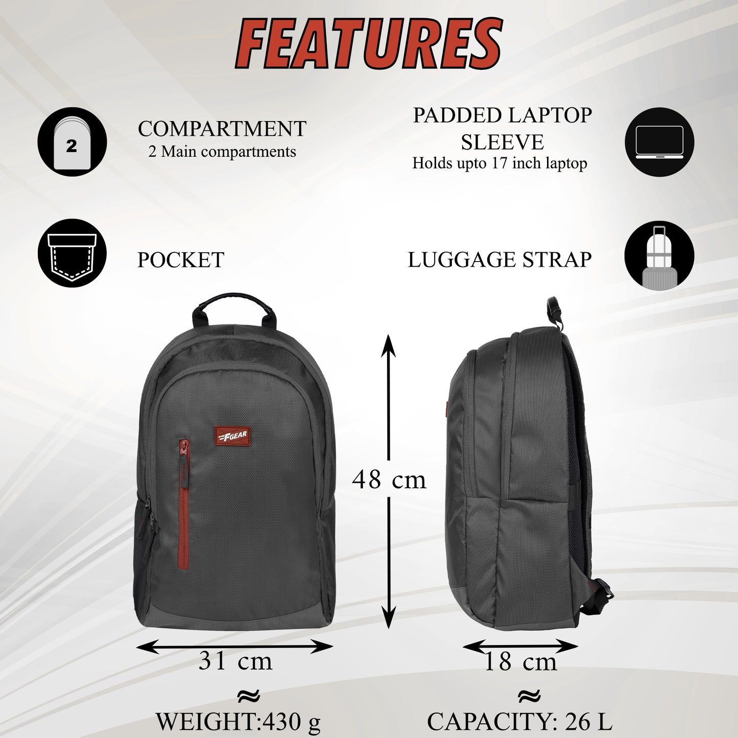 Hank Grey 26L Laptop Backpack
