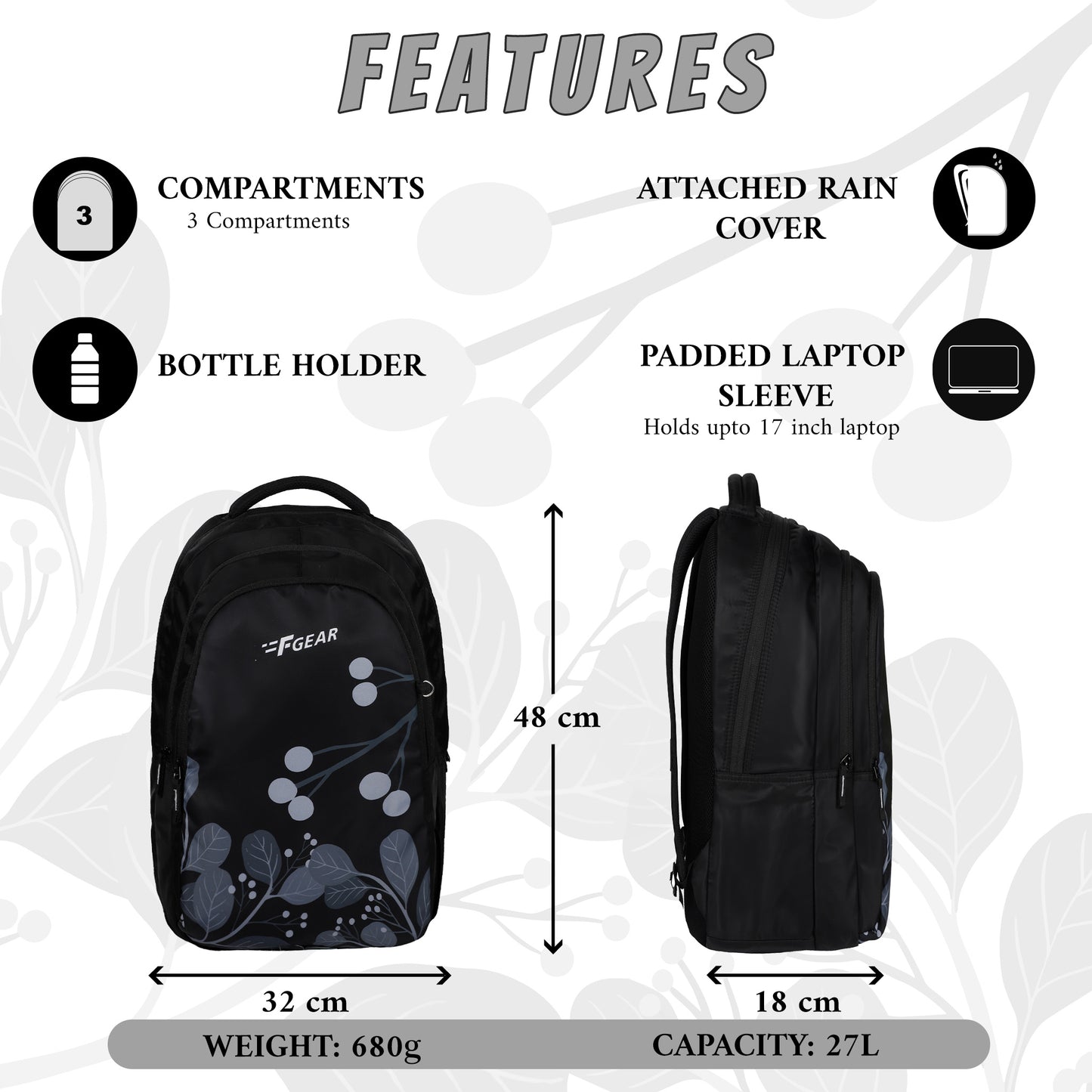 J7747 Century Black 27L Laptop with Raincover