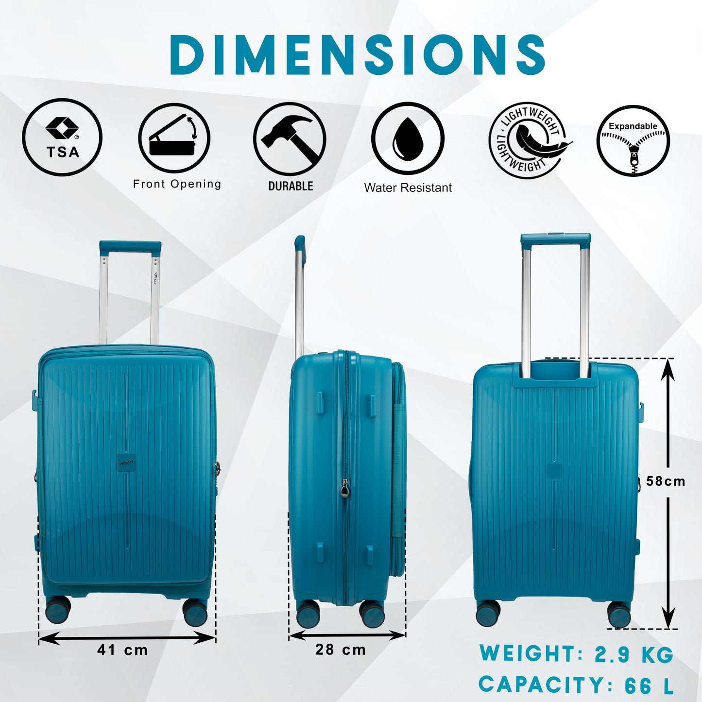 Myton Medium Front Opening Cyan Blue Check-in Strolley