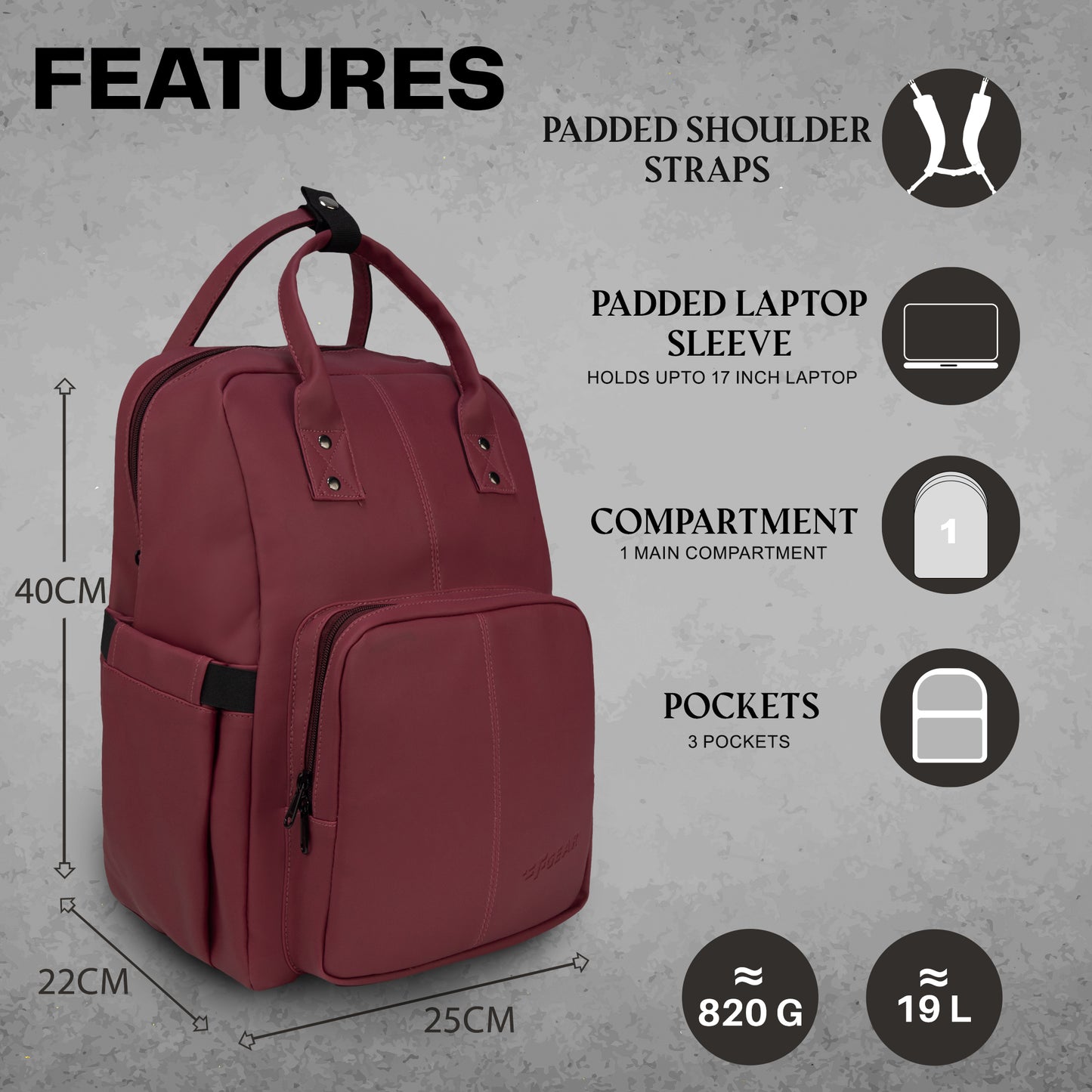 Judy 19L Maroon Laptop Backpack