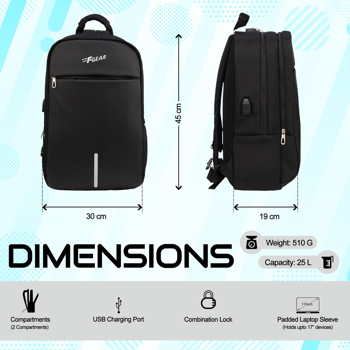Omega 25L Black Laptop Backpack