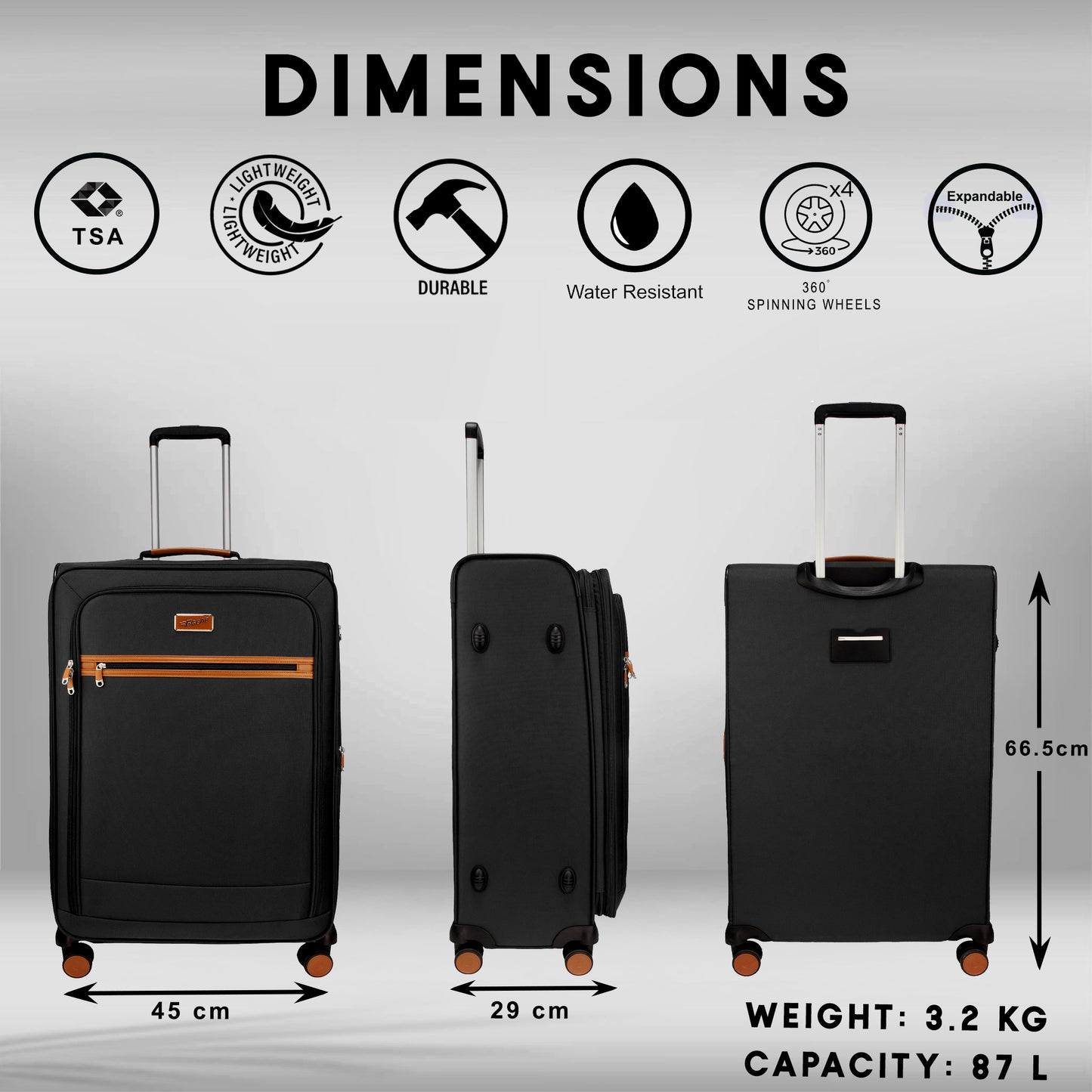SoftAir Medium Black Check-in Suitcase
