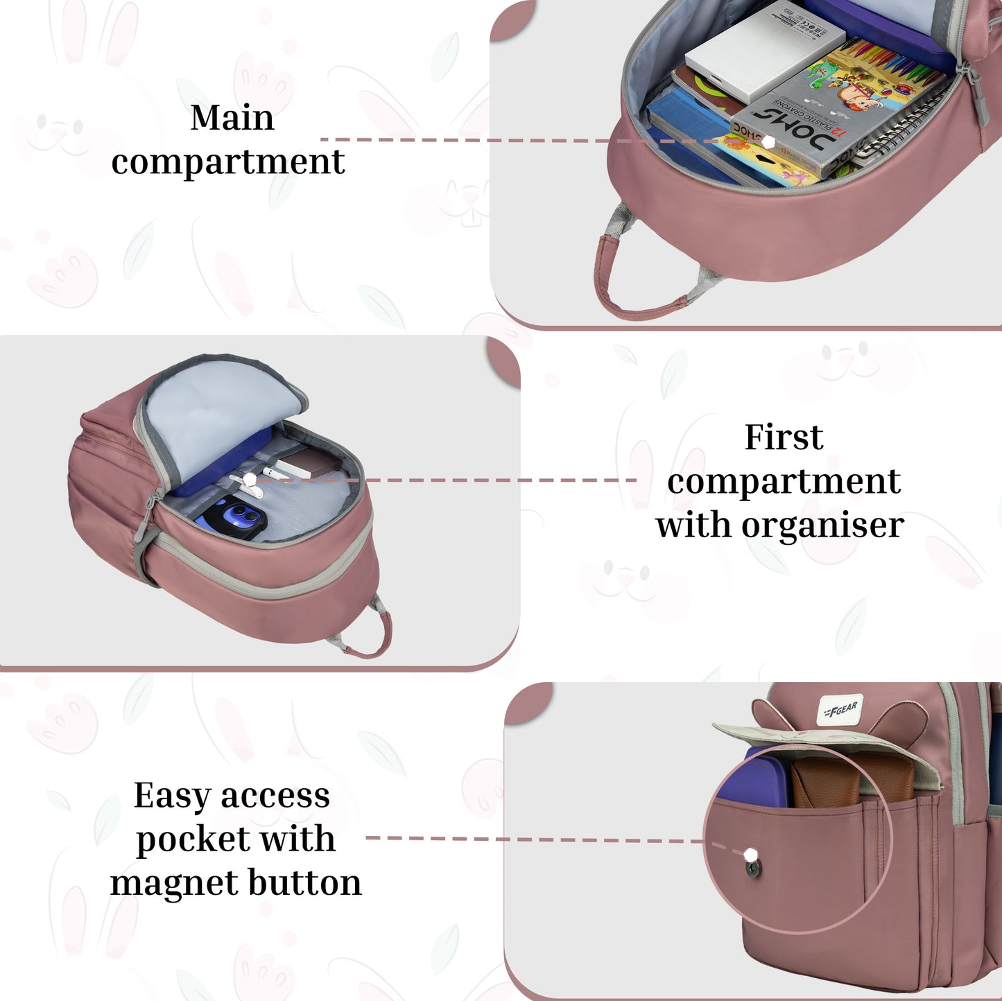 Bunny Berry Sorbet 22L School Backpack|Premium & Soft Touch|Unisex Kids School Bag