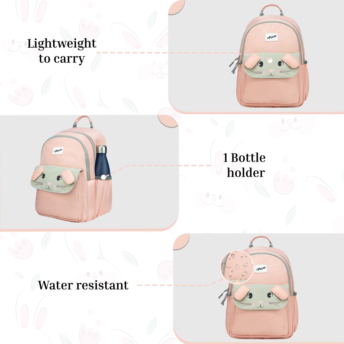 Bunny Blushing Peach 22L School Backpack|Premium & Soft Touch|Unisex Kids School Bag