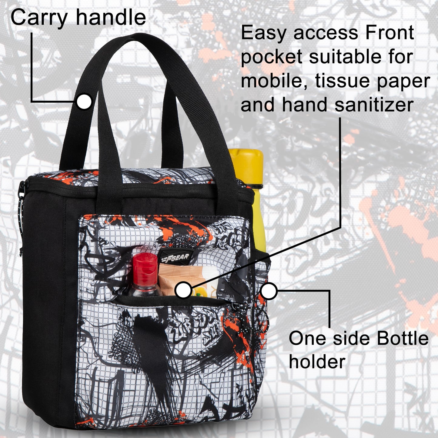 Hoover 7L Graphic Black Orange Lunch Bag