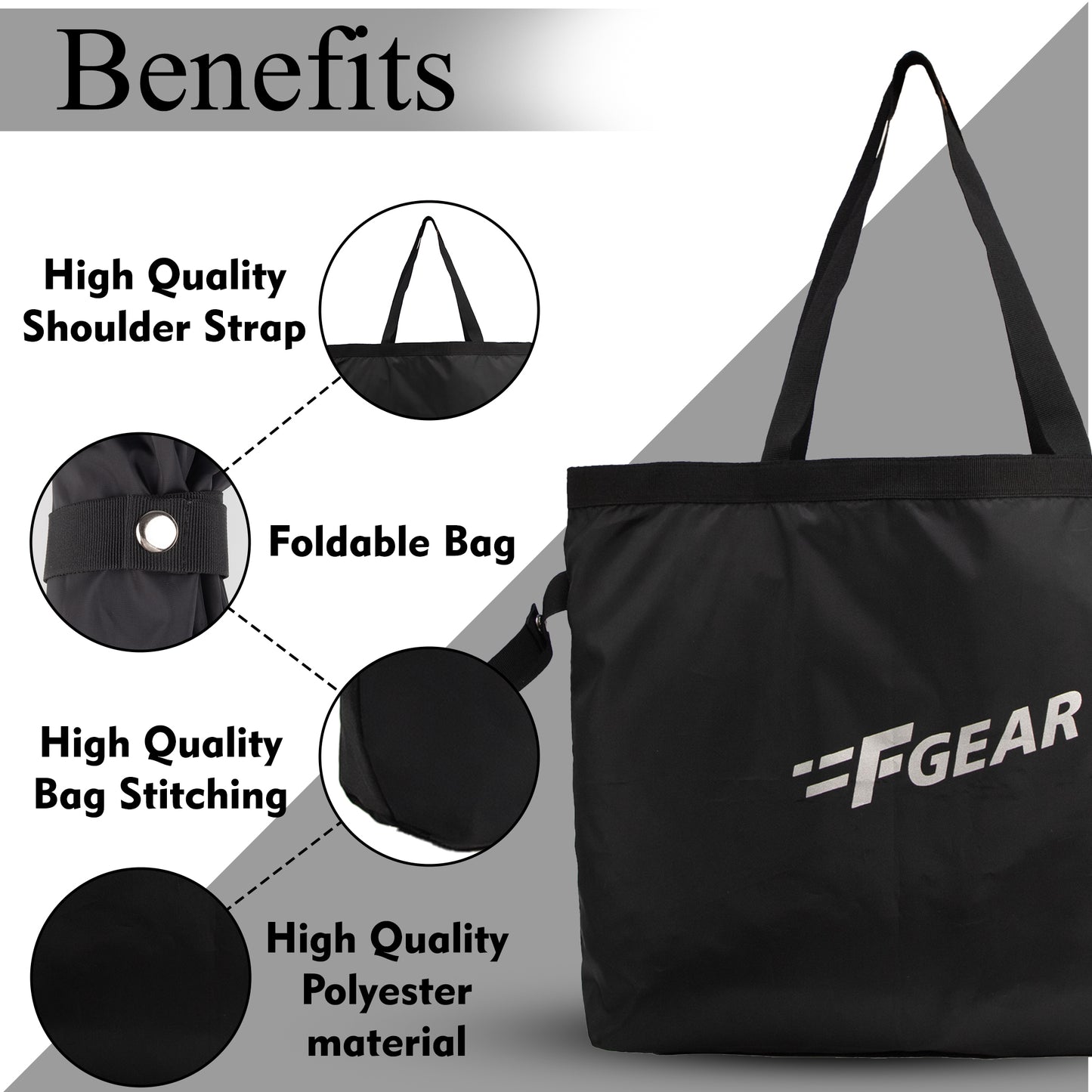 Lila Black 18L Shopping Bag/Shopper Sling Tote Bag For Men Women Adults