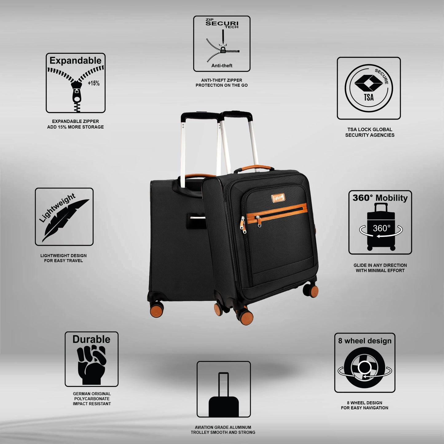SoftAir Small Black Cabin Suitcase