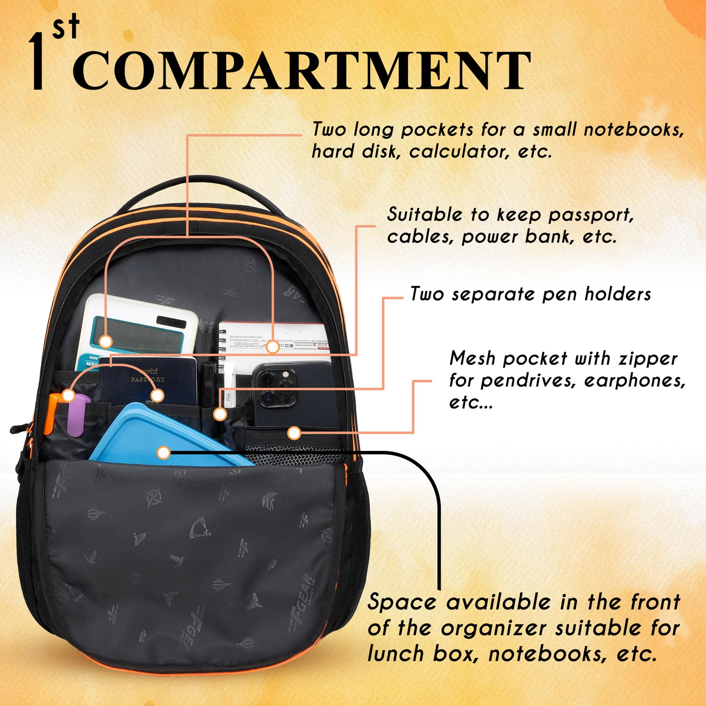 Follow Me 35L Black Orange Backpack