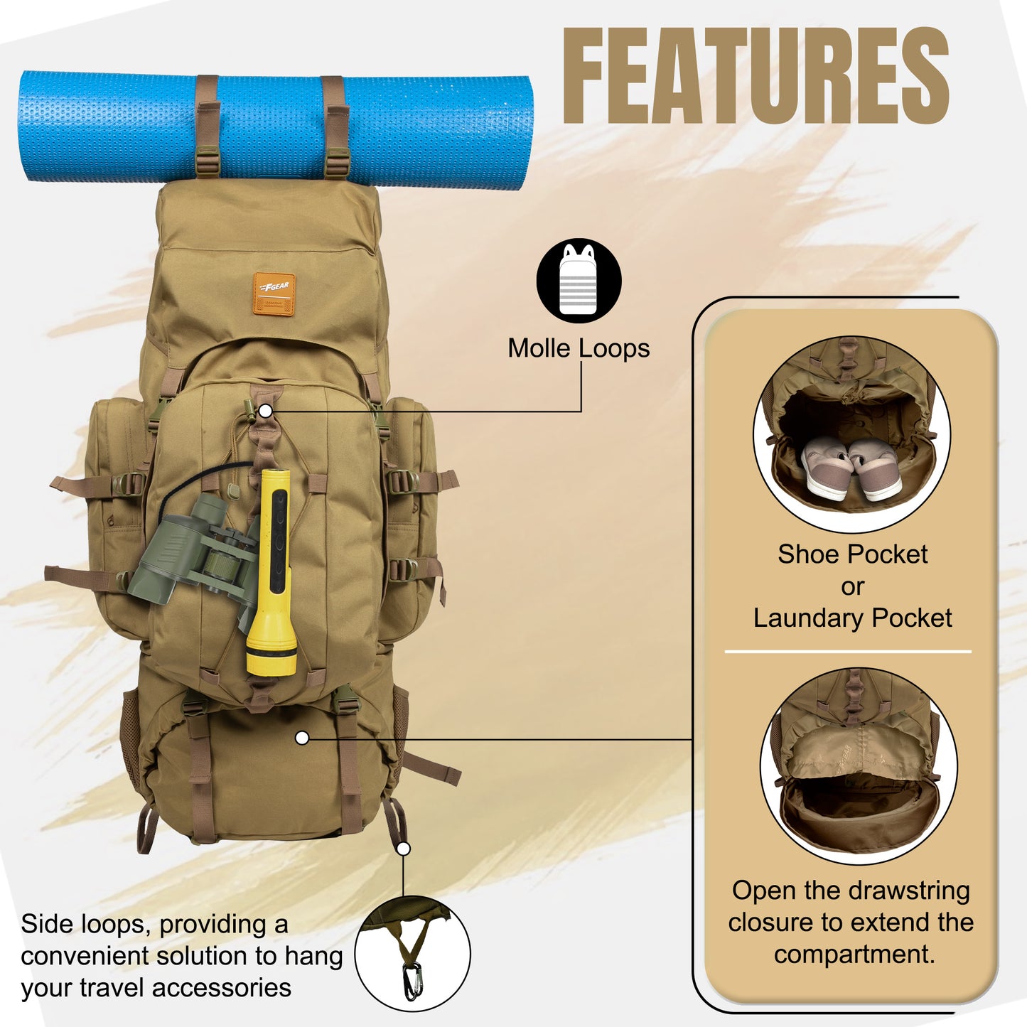 Levante 87L Khaki Rucksack