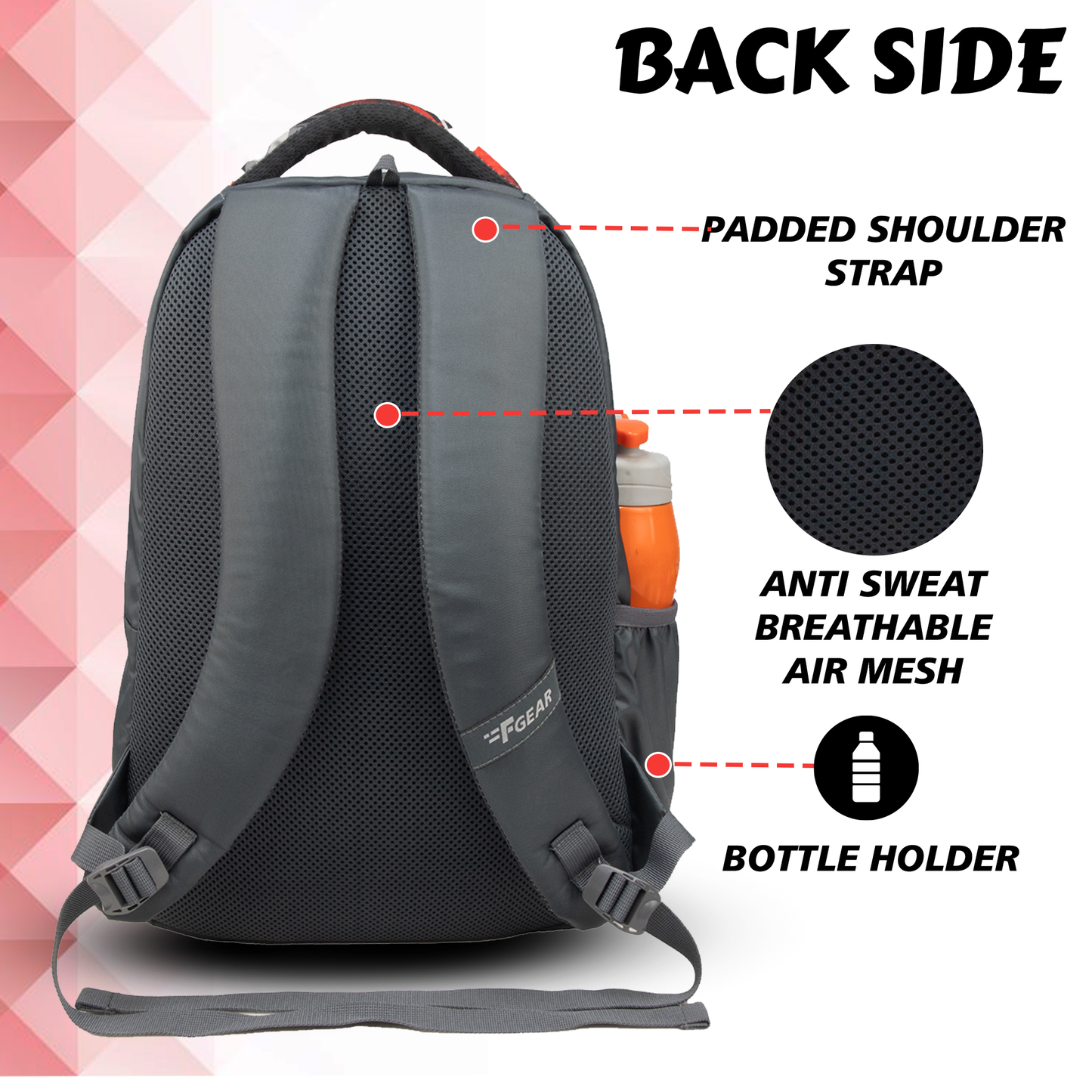 Panya 21L Grey Geometric Black Red Backpack