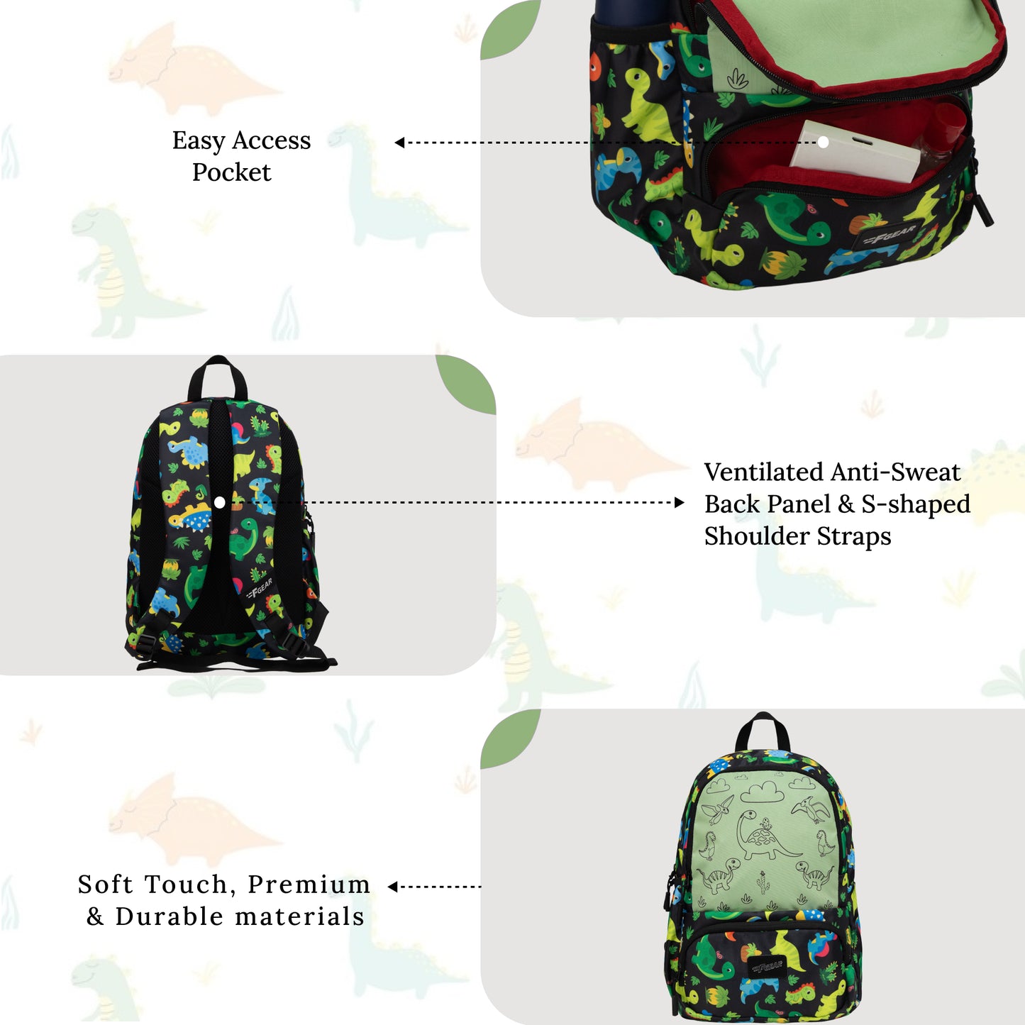 Colour Buddy 12L Black Dino Backpack