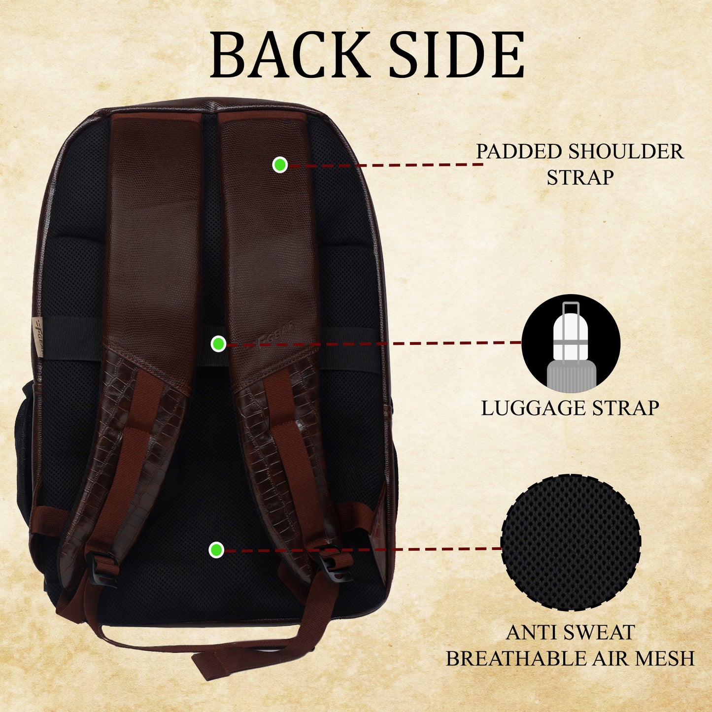Tambour 32L Faux Leather Brown Laptop Backpack with raincover