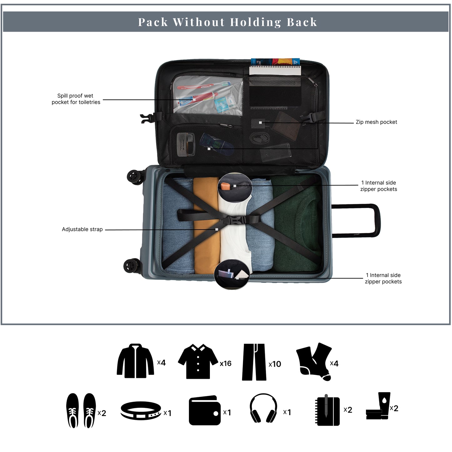 Windsor Stone Blue 76 cms Large Front Opening Trunk-Style Check-in Strolley with Expander