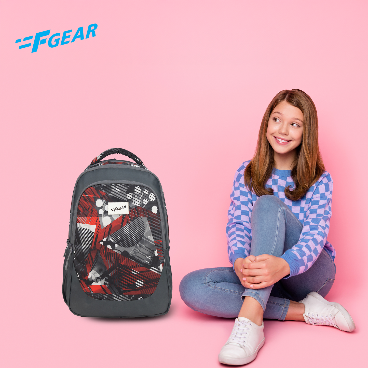 Panya 21L Grey Geometric Black Red Backpack