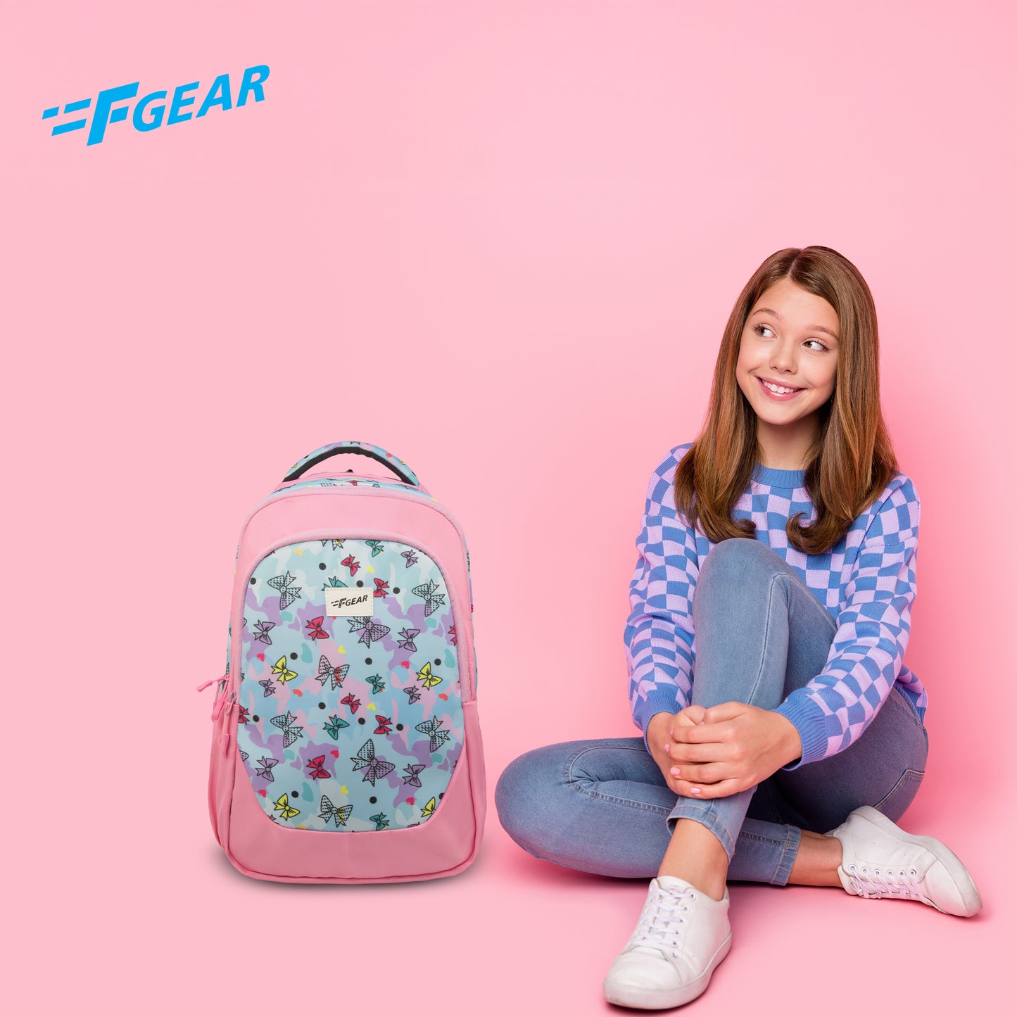 Panya 21L Light Pink Pale Blue Bows Backpack