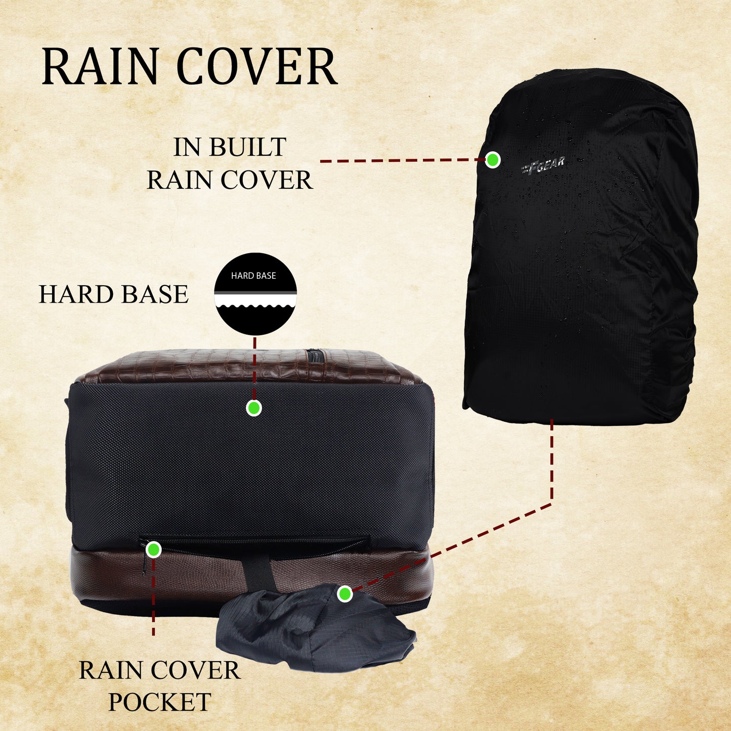 Tambour 32L Faux Leather Brown Laptop Backpack with raincover