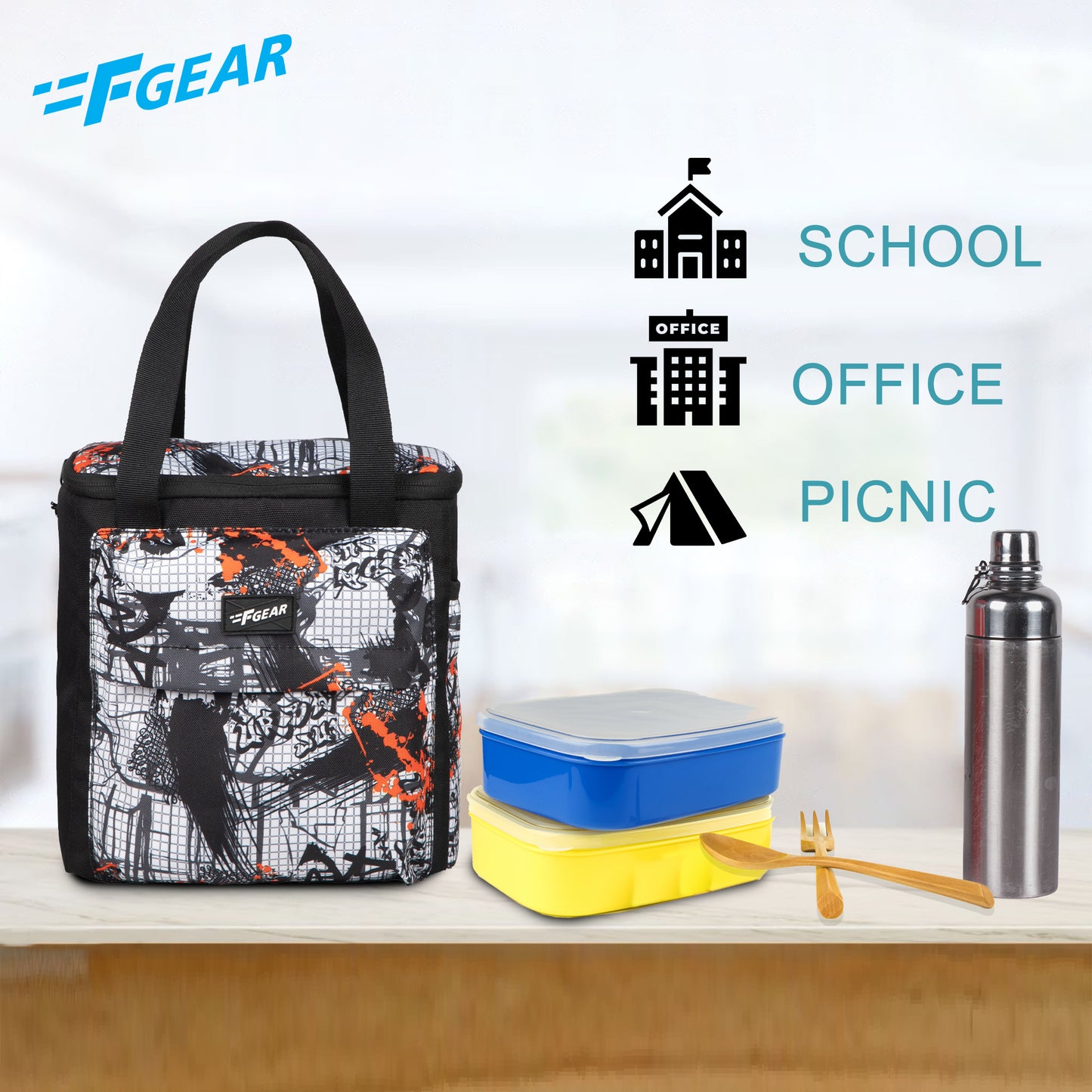 Hoover 7L Graphic Black Orange Lunch Bag