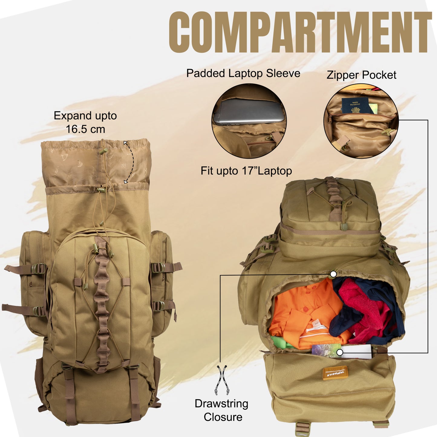 Levante 87L Khaki Rucksack