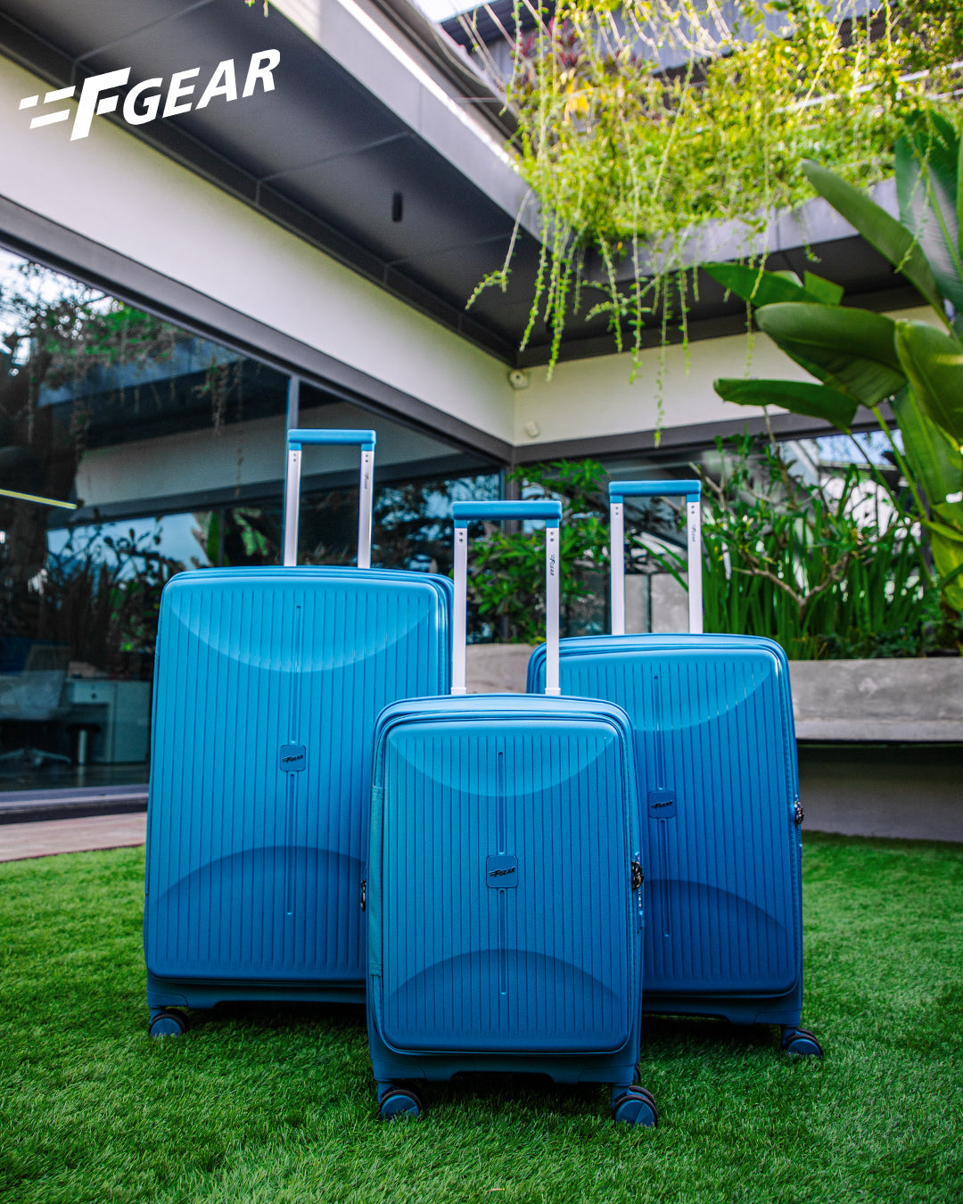 F Gear Myton Front Opening Cyan Blue Set of 3 Suitcases