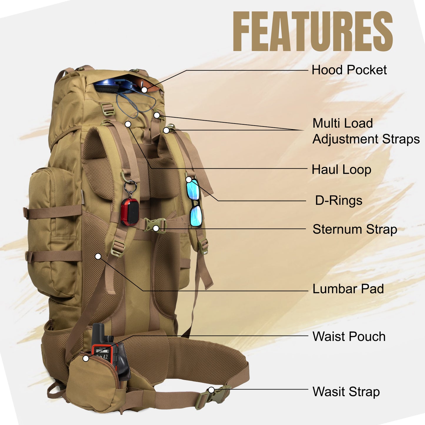 Levante 87L Khaki Rucksack